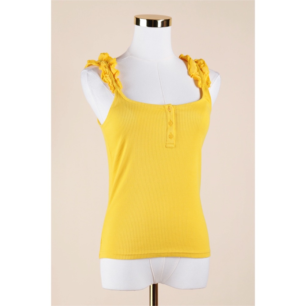 Sz XS J. Crew Scrunchie Strap Henley Tank Top In Vintage Rib Solar Yellow EUC